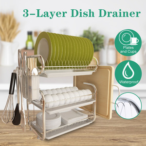 3 Layer Dish Drainer Rack Plate with Tray - White by Livingandhome