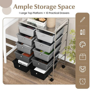 10-Drawer Storage Cart Rolling Cart - Black Gradient by Costway