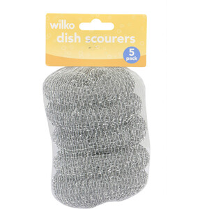 Pack of 5 Zinc Coated Spiral Dish Scourers - Silver