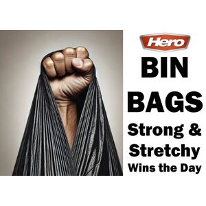 Hero 90L Tie Top Bin Bag Liners Extra Strong - Black by Hero