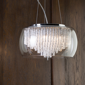 Glass Bowl Shade Ceiling Pendant with Aluminium Rods - Chrome by Litecraft