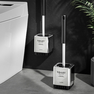 Bathroom Silicone Toilet Brush With Holder - Black by Livingandhome