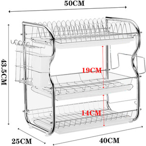 Kitchen 3-Tier Dish Drainer with Draining Tray - Silver by lifeideas