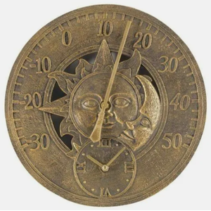 Sun and Moon Bronze Effect Wall Clock - Bronze Effect by Garden Mile