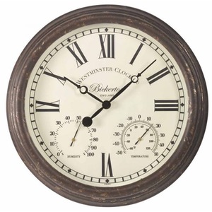 Bickerton Wall Clock and Thermometer - Brown by Garden Mile