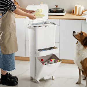 Lifeideas 3 Tier Kitchen Waste Separation Bin with Inner Bucket - White / Single Bin by lifeideas