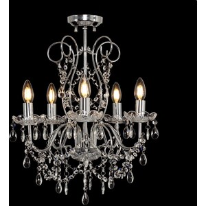 5 Way Silver Chrome Ceiling Light Chandelier With Lead Crystal Droplets - Silver by ValueLights