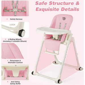 4-in-1 Baby High Chair Foldable Feeding Chair - Pink by Costway