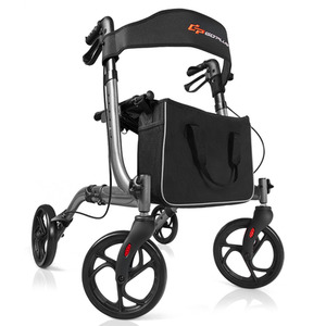 Aluminium Rollator Folding Walker - Grey by Costway