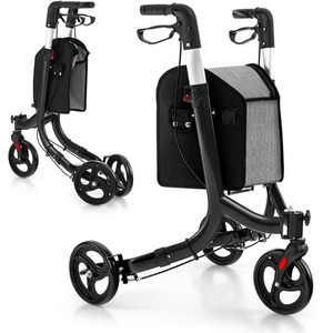 Foldable Mobility Aid Walker-Black - Black by Costway