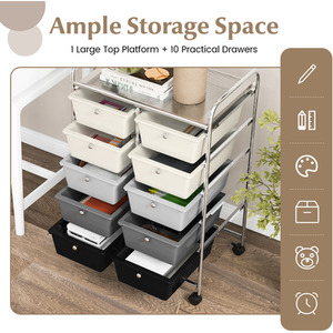 10-Drawer Storage Cart Rolling Cart - Gray Gradient by Costway