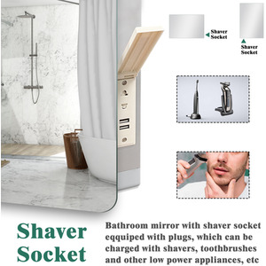 Backlit Bathroom Mirror with Lights Socket Bluetooth Dimmable - White / 70x50cm by AicaBathroom