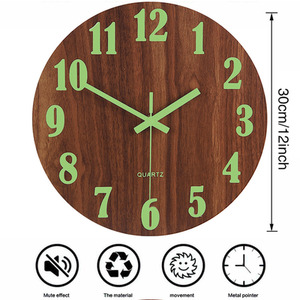 Wooden Luminous Quartz Non-Ticking Clock - Brown by Livingandhome