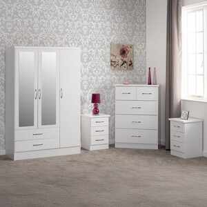 Nevada 3 Door 2 Drawer Mirrored Wardrobe Bedroom Set - Grey Gloss, Light Oak by Seconique