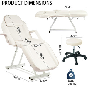 Adjustable Beauty Salon Bed with Height-adjustable Stool - White by Livingandhome