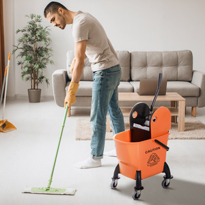 HOMCOM 26L Mop Bucket on Wheels - Orange by HOMCOM