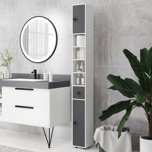 kleankin 180cm Tall Slim Bathroom Cabinet - Grey by kleankin