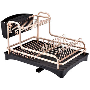 2 Tier Dish Drying Drainer Rack - Rose Gold by Livingandhome