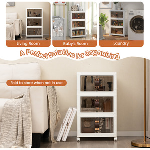 3-Tier Folding Shoe Storage Cabinet - White by Costway