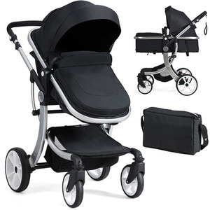 2-in-1 Baby Stroller Pushchair Reversible Bassinet Pram - Black by Costway