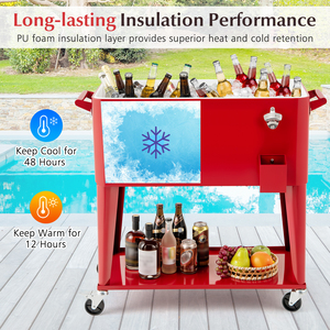 75 L Portable Patio Rolling Ice Chest - Red by Costway