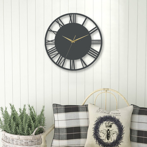 Round Roman Numeral Dial Wall Clock with Gold Hands - Grey & Gold by Livingandhome