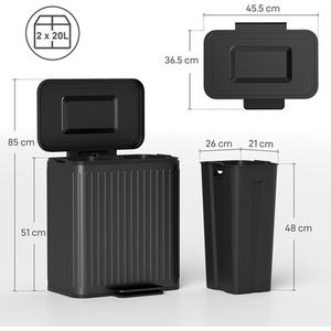 HOMCOM Dual 20L Kitchen Double Bin with Soft-Close Lid by HOMCOM