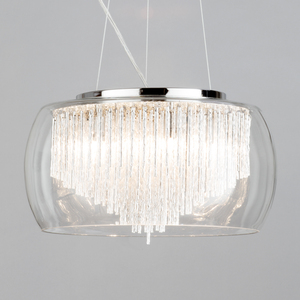Glass Bowl Shade Ceiling Pendant with Aluminium Rods - Chrome by Litecraft