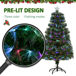 HOMCOM 4FT Multicoloured Artificial Christmas Tree with PreLit Modes Metal Stand - Green, red and blue by HOMCOM