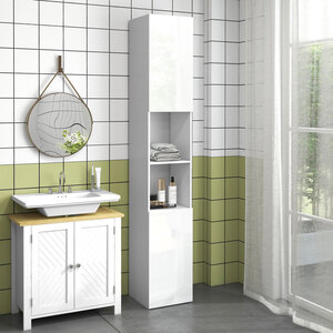 kleankin High Gloss Slim Bathroom Cabinet with Adjustable Shelves - White by kleankin