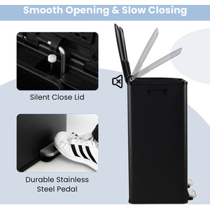 60L Dual Compartment Trash Can - Black by Costway