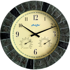 Faux Slate Thermometer and Hygrometer Clock - Mix of Dark Grey/Black Frame Colour by Audlee