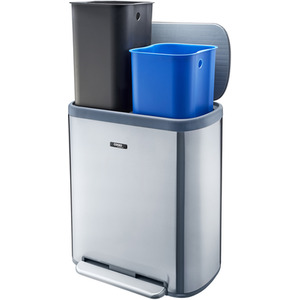 60L Dual Compartment Recycle Pedal Bin - Silver by Cooks Professional