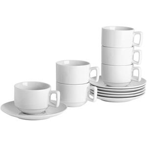 Classic White Stacking Teacup and Saucer Set - 200ml by Argon Tableware