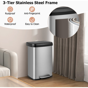 50L Step Trash Can Garbage Bin - Silver by Costway