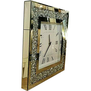 Mirrored Glass Square Wall Clock Black Hands - Silver by DEENZ