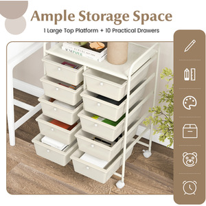 10-Drawer Storage Cart Rolling Cart - Cream by Costway