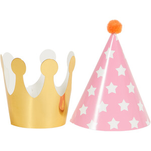 Pack of 8 Pastel Party Paper Hats and Crowns - Multicolour by My Party