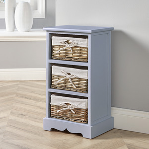 Home Source Lichfield 3 Willow Basket Drawer Chest Storage Unit - Grey by Home Source