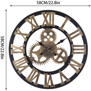Steampunk-style Round Wall Clock with 3D Roman Numerals - Gold by lifeideas