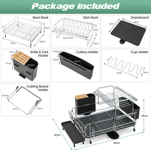 2-Tier Detachable Dish Rack - Black by Costway