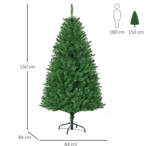HOMCOM Prelit Artificial Christmas Tree with Warm White Lights - Green / 5ft by HOMCOM
