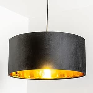 CGC MILANO Black and Gold Large Oversized Velvet Fabric Lamp Shade - black by CGC Lighting