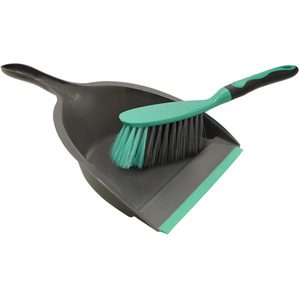 Rubber Grip Dustpan and Bristle Brush Set - Grey by JVL