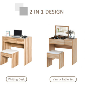 HOMCOM Dressing Table Set With Mirror - Wood Grain by HOMCOM