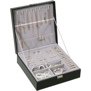 Double Tier Travel Jewellery Storage Box - Black by komore