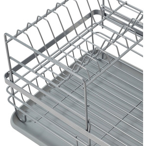 2 Tier Metal Dish Drainer with Draining Board - Silver by Livingandhome
