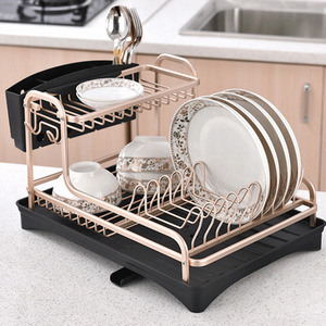 2 Tier Dish Drying Drainer Rack - Rose Gold by Livingandhome