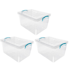 Set of 3 Plastic Clip Lidded Storage Box - Clear by JVL