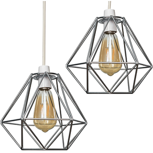 Pair Of Retro Style Chrome Metal Basket Cage Ceiling Pendant Light Shades - Silver by ValueLights